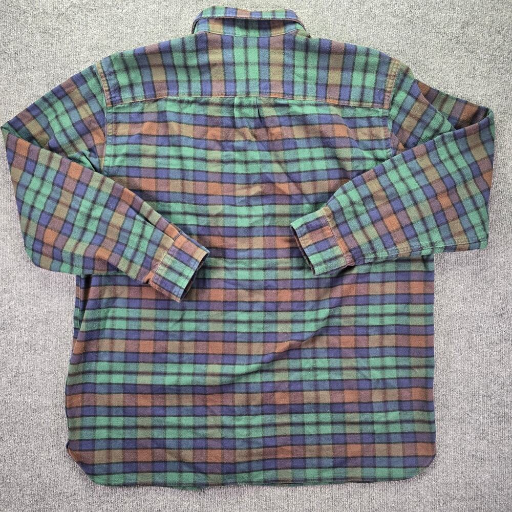 LL Bean Shirt Mens XL Green Blue Flannel Cotton Long Sleeve Button Down Workwear - Picture 2 of 6